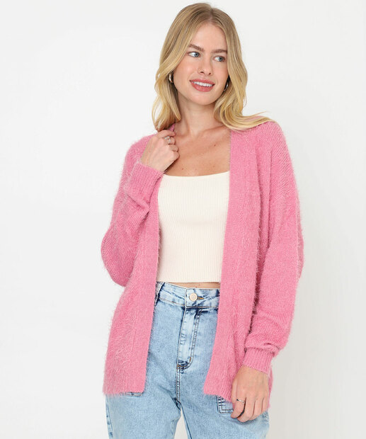 Image_Cardigan Feminino Rosa em Tricot Felpudo Marisa Rosa