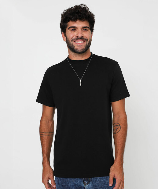 Image_Camiseta Masculina Lisa Suedine Manga Curta Marisa Preto