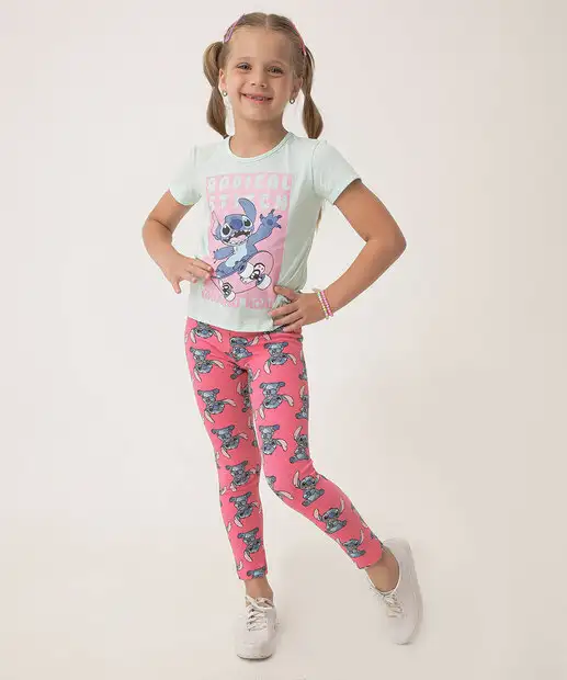 Image_Calça Infantil Legging Stitch Disney Tam 4 a 10 Rosa