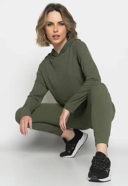 Conjunto  Comfy Com Casaco e Jogger Canelado Verde Salvatore Fashion