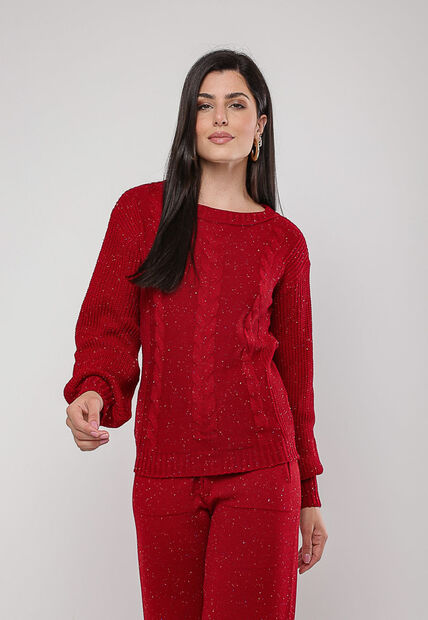 Cal?a De Tricot Em Fio Boton? Wide Leg Vermelho Salvatore