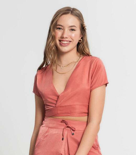 Blusa Cropped Juvenil Em Viscopoly Minty Laranja