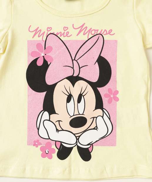 Camiseta Infantil Glitter Minnie Disney Tam 1 a 3