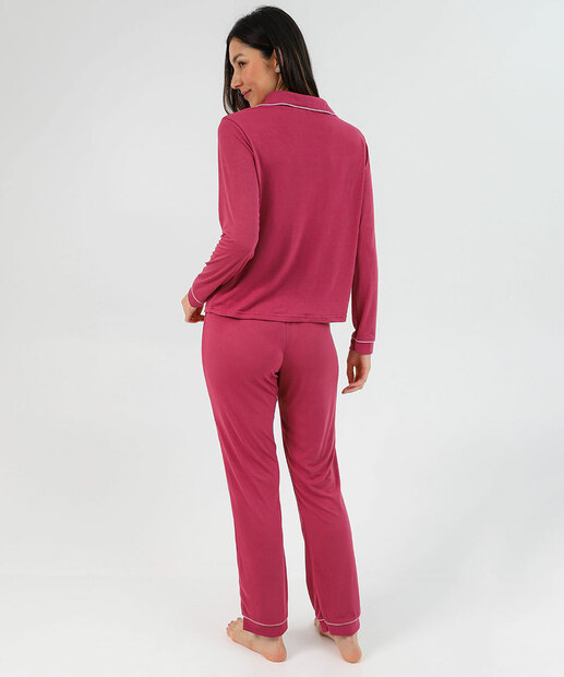 Pijama Feminino Americano Longo com Botões Marisa Rosa