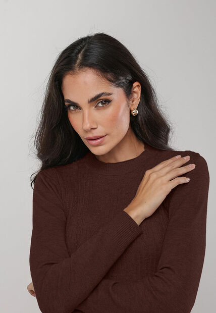 Blusa de Tricot Com Tramas Texturizada Marrom Salvatore