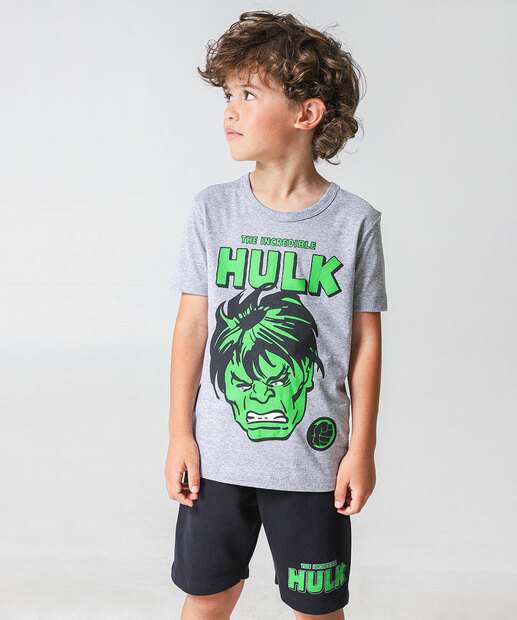 Conjunto Infantil Mescla Hulk Marvel Tam 4 a 10 Cinza