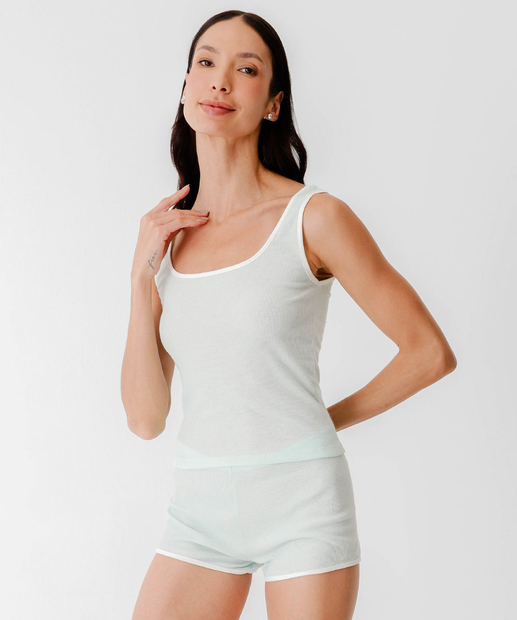 Image_Pijama Feminino Canelado Sem Manga Marisa Azul