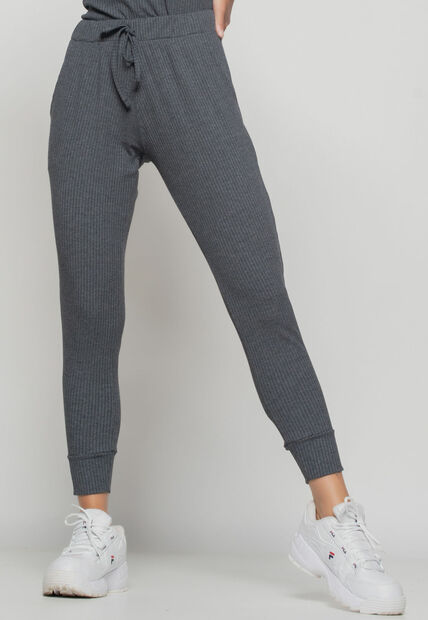 Conjunto  Comfy Com Blusa Ombro Vazado e Jogger Canelada Grafite Salvatore Fashi