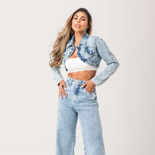 Jaqueta Jeans Cropped Feminina Zune