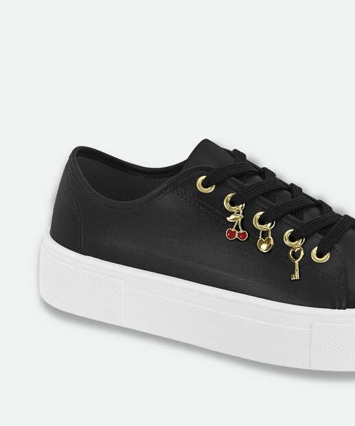 Tênis Casual Feminino Pingente Moleca Preto