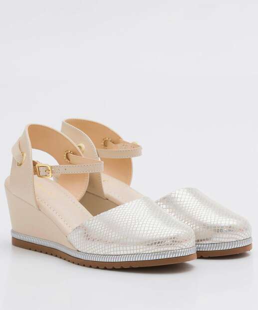 Sandália Anabela Feminina Espadrille Metalizada Bebecê