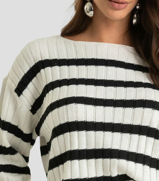 Suéter Feminino Em Tricot Listrado Dianna Bege