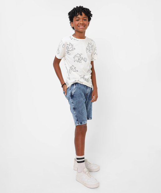 Camiseta Juvenil Sonic Tam 10 a 16 Off White