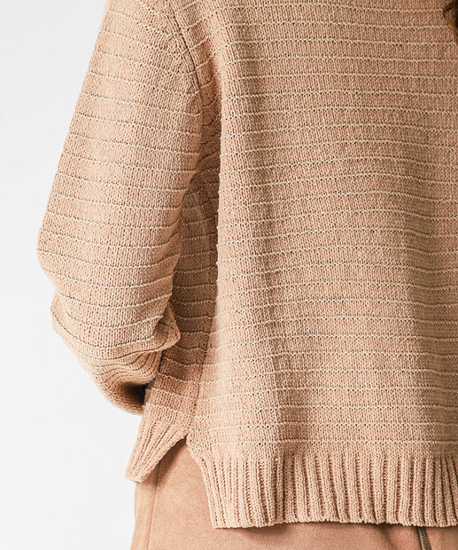 Suéter Feminino Chenille Brilho Lurex Marisa Bege