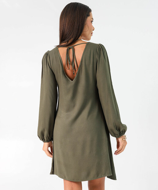  Vestido Feminino Amarração Manga Longa Marisa Verde