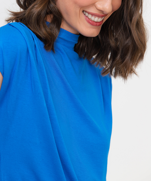 Blusa Feminina Prega Manga Curta Marisa Azul