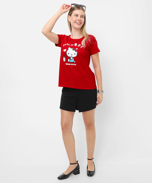 Camiseta Feminina Manga Curta Hello Kitty Vermelho