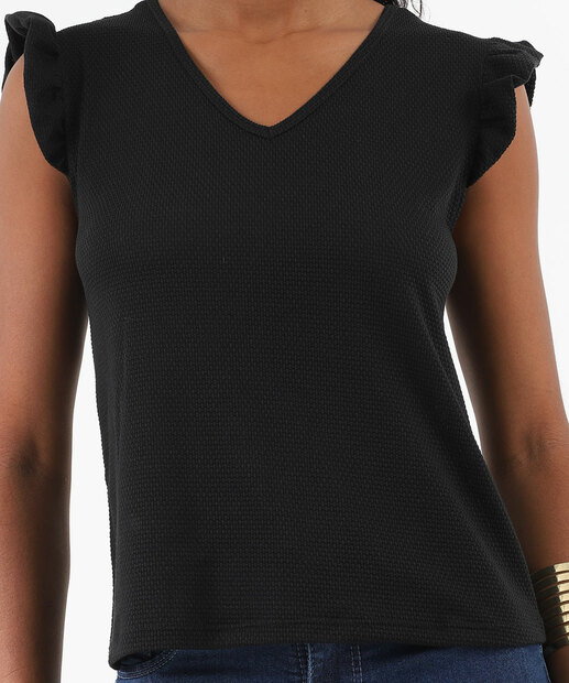 Blusa Regata Feminina Textura Babado Marisa 