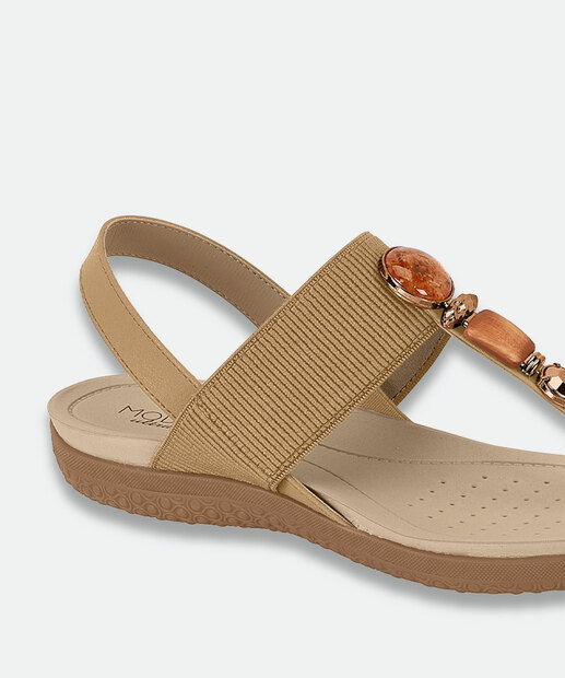 Sandália Feminina Rasteira Pedras Sintéticas Modare Bege