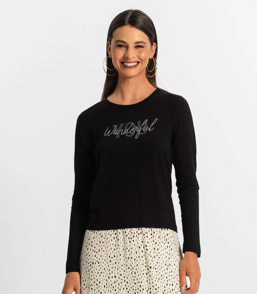 Blusa Manga Longa Feminina Rovitex Preto