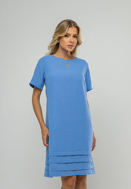Vestido Curto Com Pregas Na Barra Azul Salvatore
