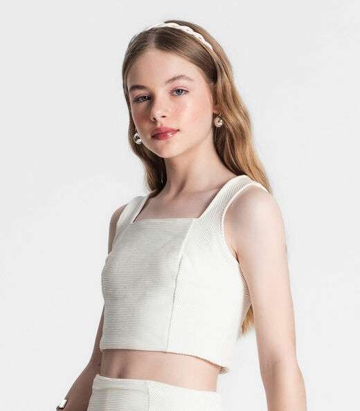 Conjunto Juvenil Cropped e Shorts Saia Minty Bege