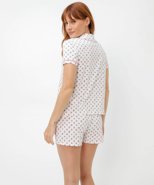 Pijama Feminino Americano Estampado Marisa Off White