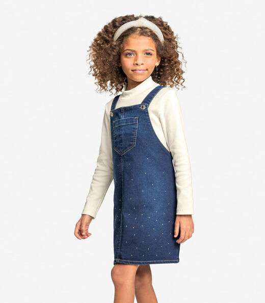 Conjunto Blusa Com Salopete Jeans Trick Nick Azul