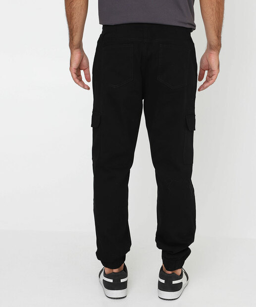 Calça Masculina Sarja Jogger Cargo Marisa Preto