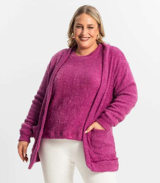 Image_Cardigan Feminino Plus Size Em Tricot Secret Glam Roxo