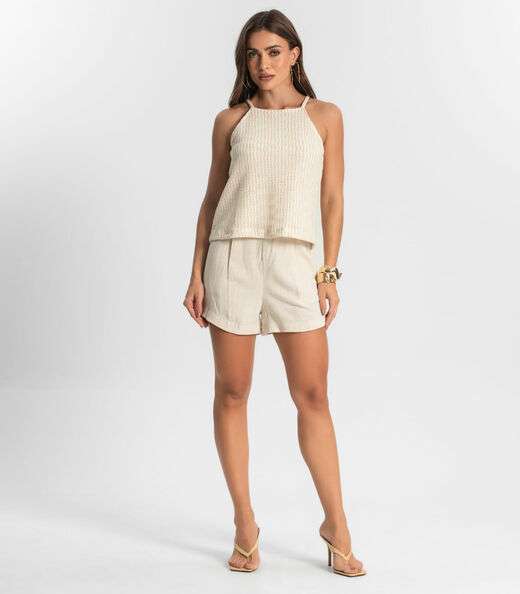 Blusa De Alça Em Tricot Endless Bege