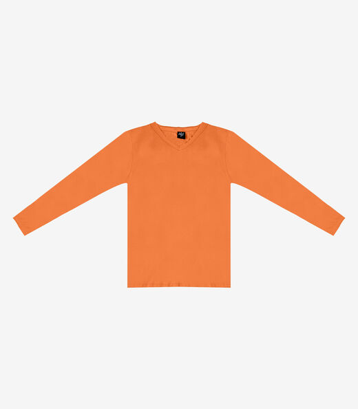 Blusa Manga Longa Decote V Básica Select Laranja
