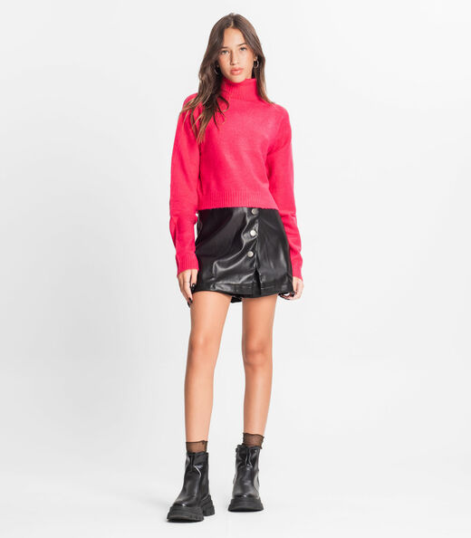 Blusão Juvenil Feminino Em Tricot Gola Alta Minty Rosa