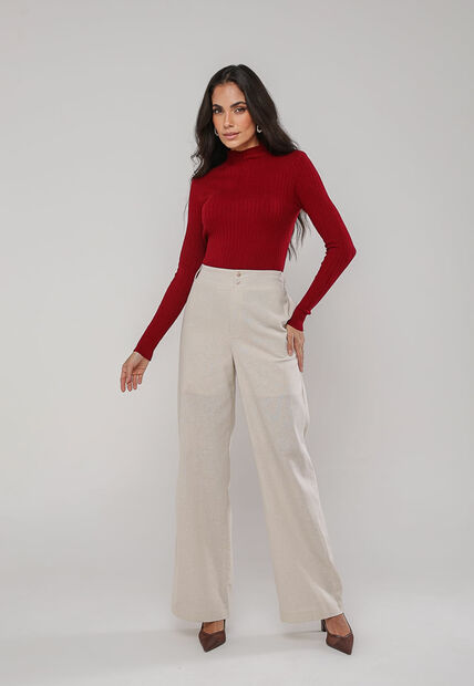 Blusa de Tricot Canelado Gola Alta Vermelho Salvatore