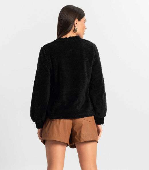 Blusão de Pelo Carneiro Feminino Endless Preto