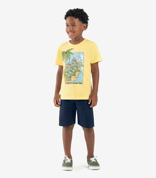 Conjunto Infantil Camiseta Com Bermuda Rovi kids Amarelo