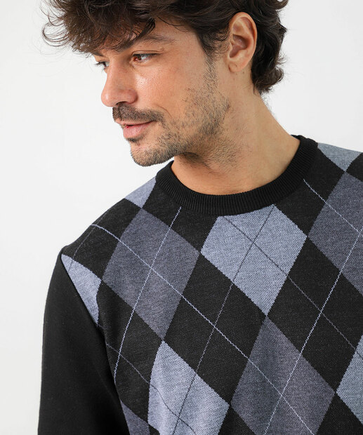 Suéter Masculino Tricô Estampa Argyle Marisa Preto