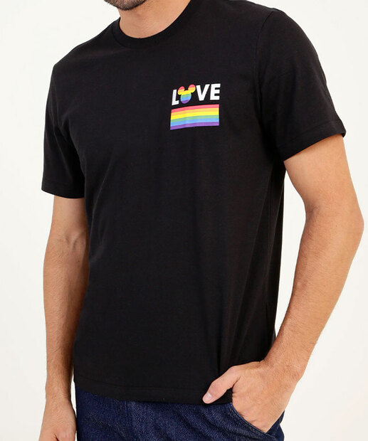 Camiseta Masculina Mickey Listras Manga Curta Disney