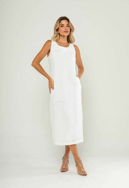 Vestido Midi Regata E Recorte Posterior Branco Salvatore