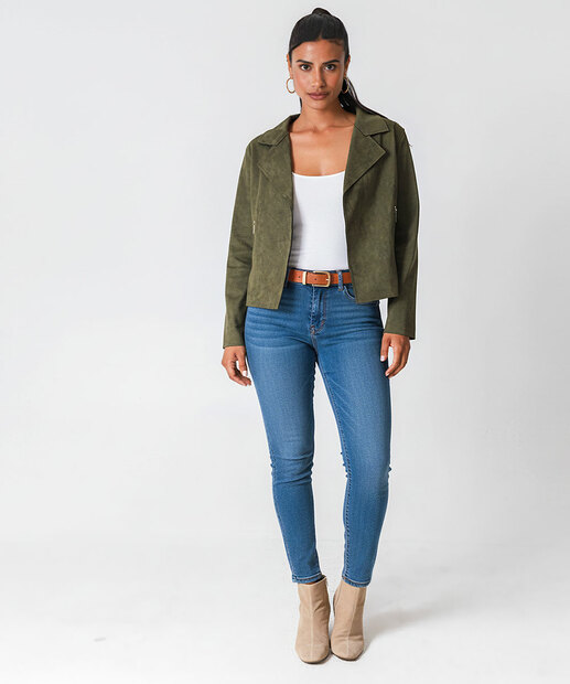 Jaqueta Feminina Biker Suede Marisa Verde