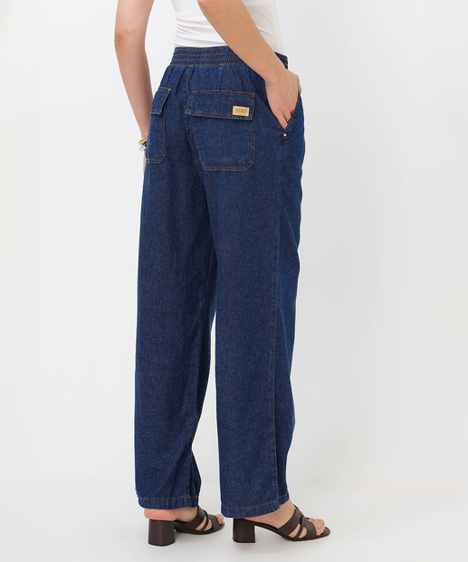Calça Wide Leg Jeans Feminina Amarração Marisa Azul