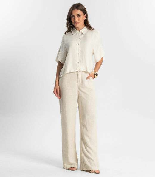 Camisa Feminina Em Viscolinho Endless Bege