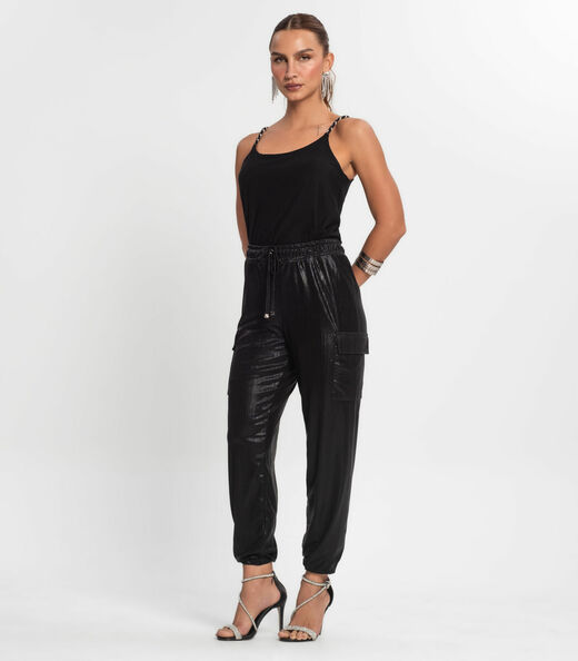 Calça De Malha Plissada Feminina Endless Preto