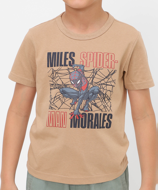 Camiseta Infantil Homem Aranha Tam 4 a 10 Bege