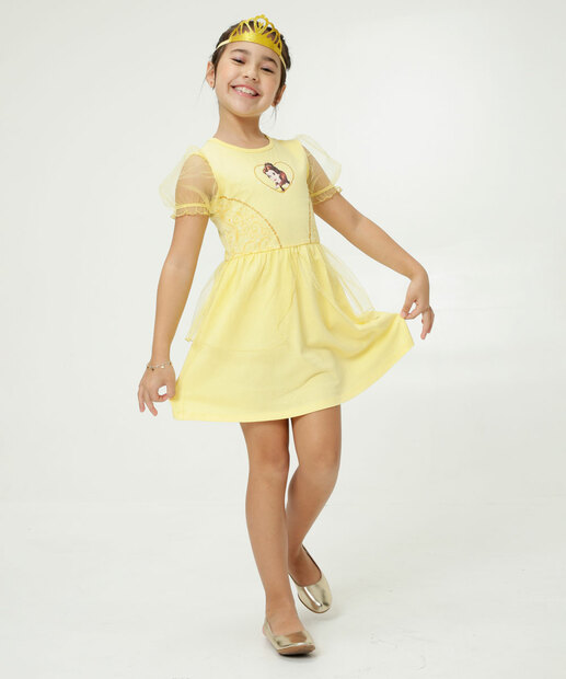 Vestido Infantil Fantasia Tule Bela Disney Tam 4 a 10