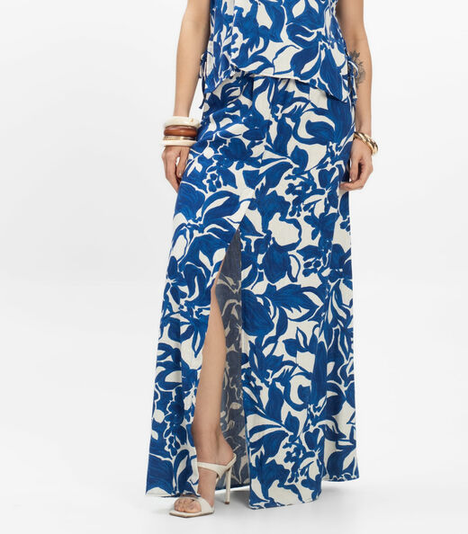 Saia Longa em Linho Feminina Endless Azul