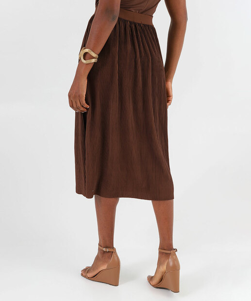 Saia Feminina Midi Plissada Marisa Marrom