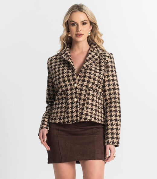 Casaco Feminino Tweed Com Botões Giada Marrom