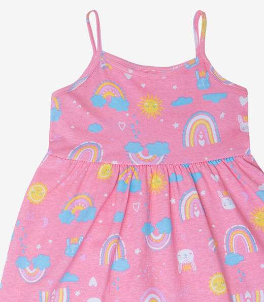 Vestido Infantil Estampado de Alcinha Bju Kids Rosa