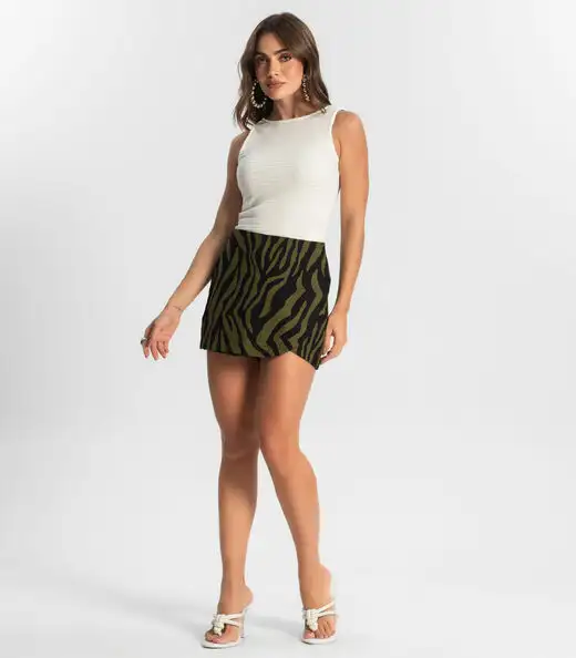 Shorts Saia Feminino Estampado Style Box Verde